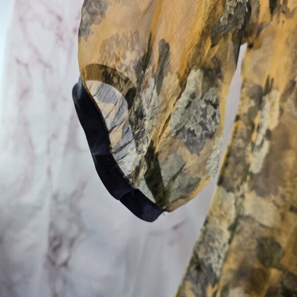 Arrata Silent Journey Shirt Womens Medium Silk Blouse Sheer Yellow Floral Button - Picture 11 of 14